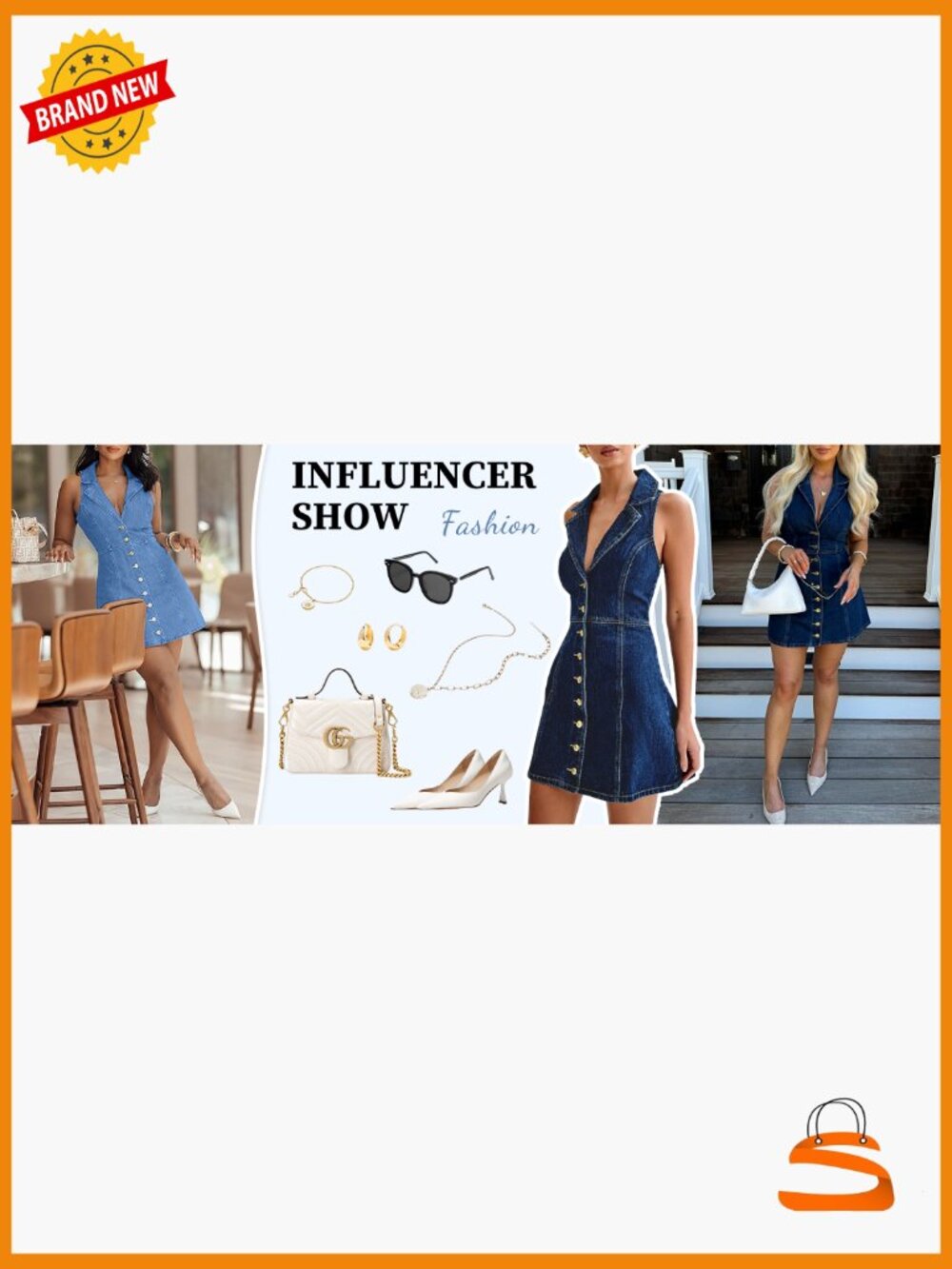 Sleeveless Button Down Denim Dress A-Line Mini Romper - Picture 7 of 7